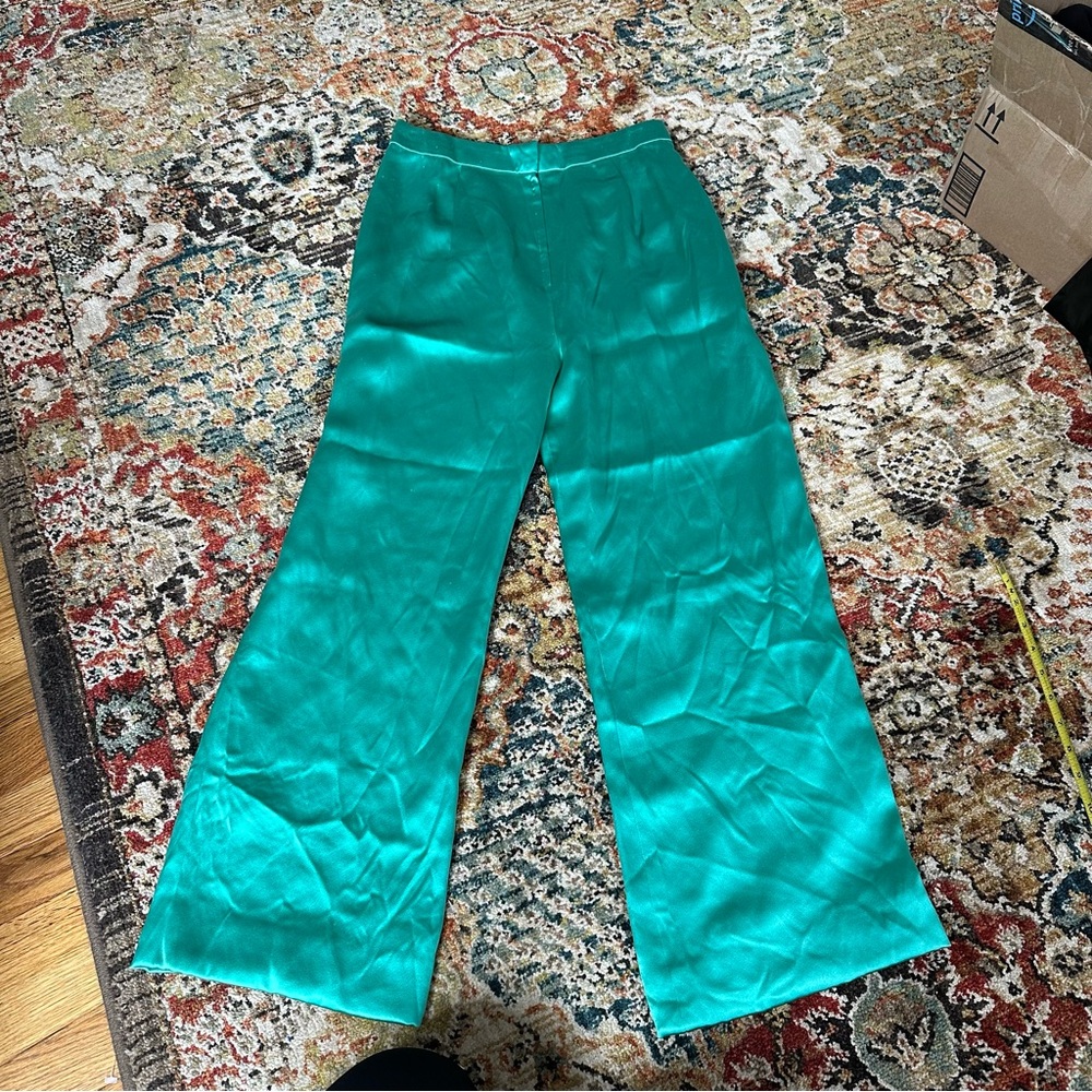 Mirella Emerald Green Wide-Leg Satin Pants